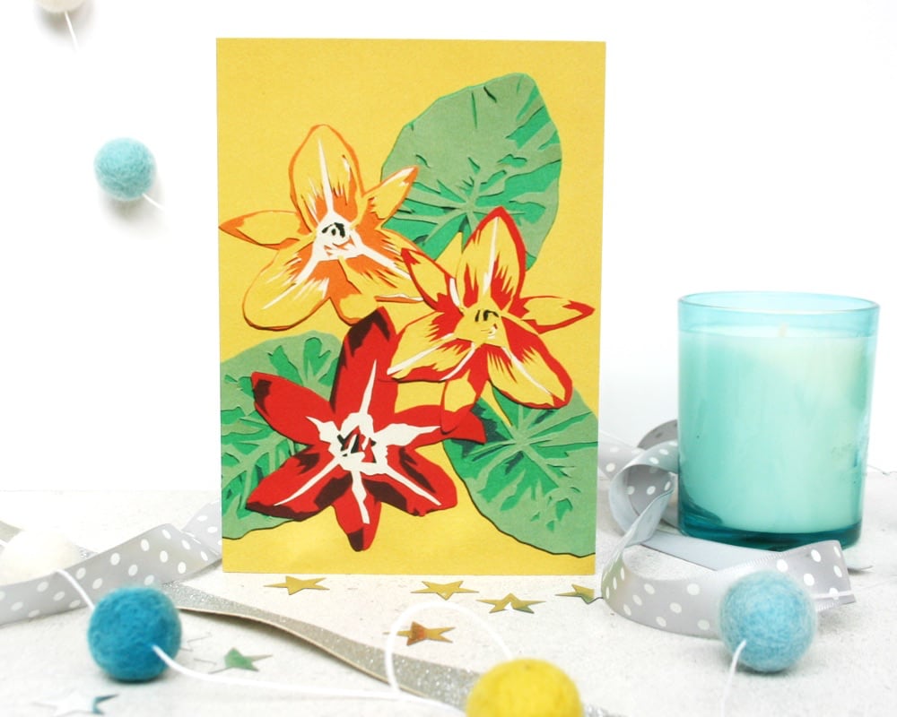 Colourful Lilies Greetings Card