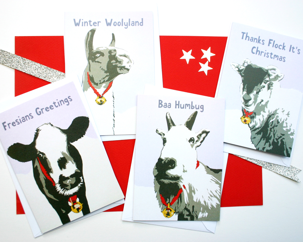 Farm Animal Christmas Cards Set