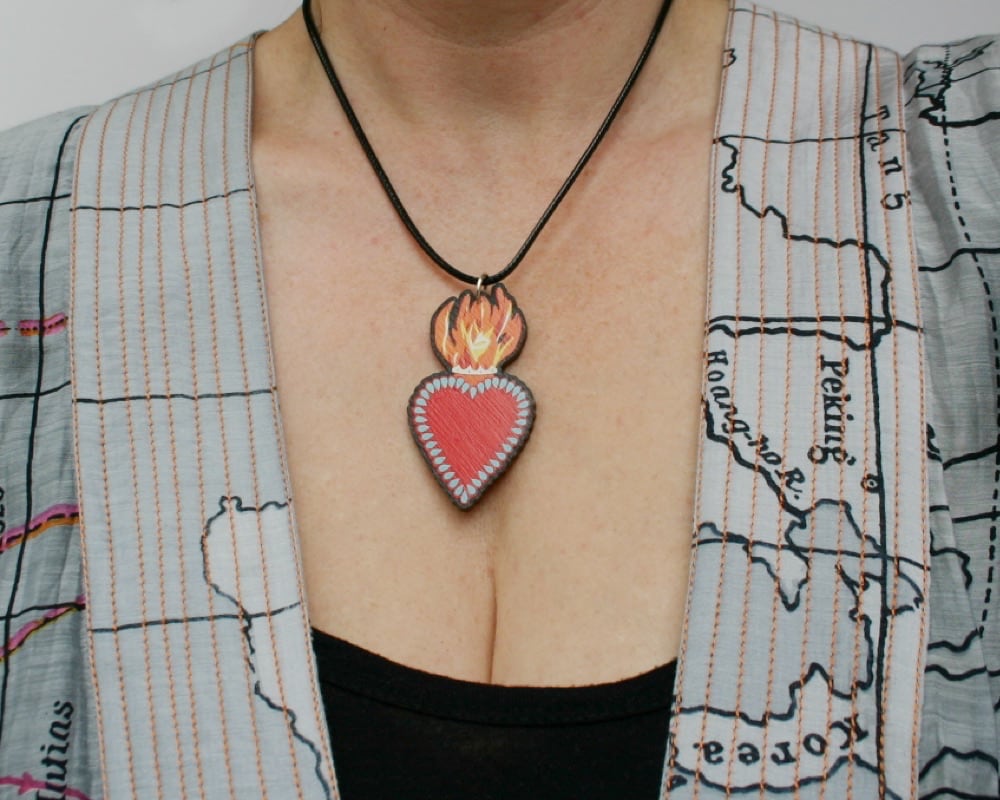 Flaming Heart Milagro Necklace