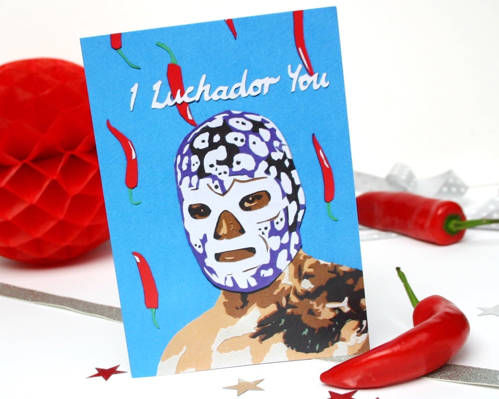 Mexican Wrestling Valentine Anniversary Card