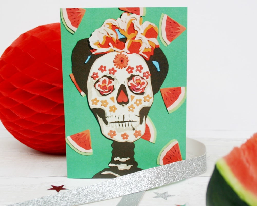 Skull With Watermelons Card
