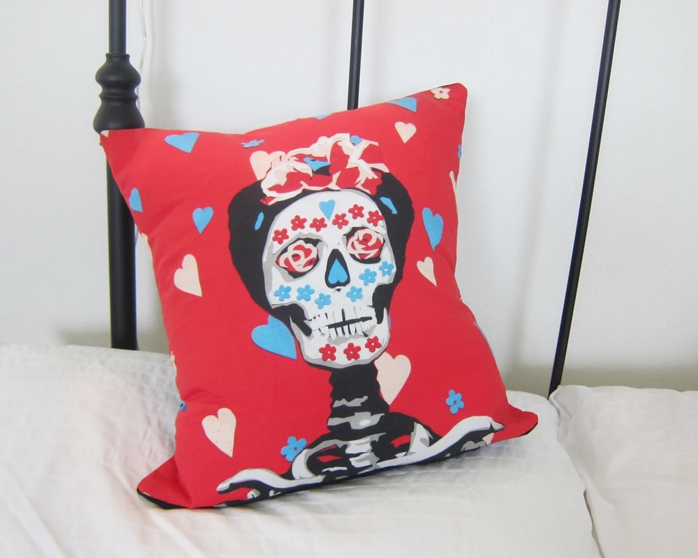 Sugar Skull Cushion Cover Red